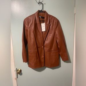 Zara Women's Oversized Faux Leather Blazer Jacket- with tag